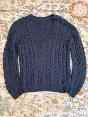 Vince Navy Cable-Knit V-Neck Sweater